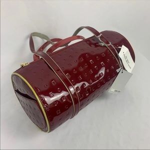Arcadia Italy red patent leather barrel satchel bag